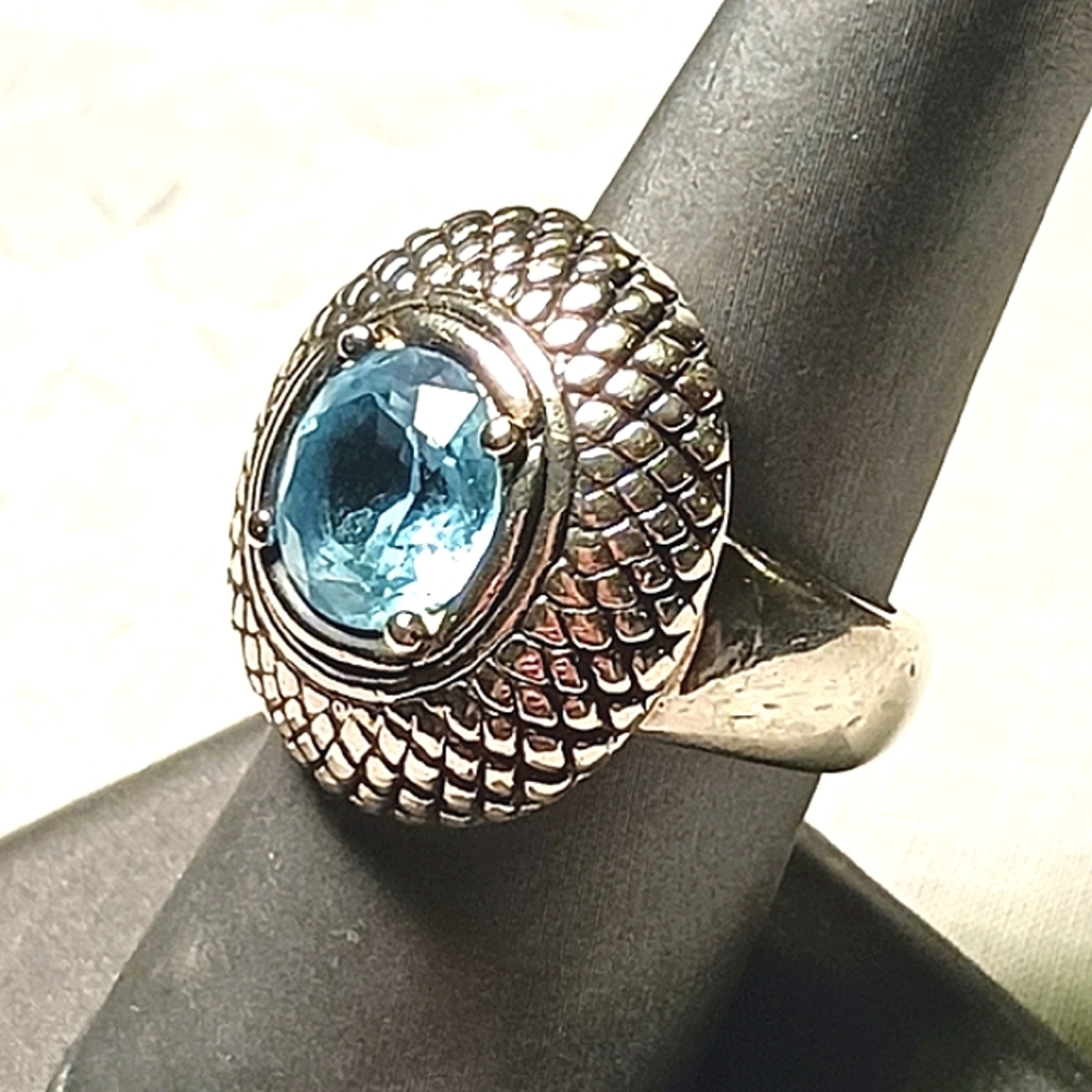 RS Blue Topaz Stone and Sterling Silver Marked Ring